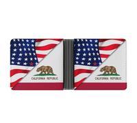 U.S. and California State Flag Leather Bifold Wallet for Men Slim Card Cases with 6 Slots Minimalist Coin Purse