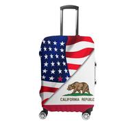 U.S. and California State Flag Personalized Luggage Case Cover Funny Travel Accessories Washable Suitcase Protector Fit 19-32 Inch L