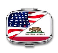 U.S. and California State Flag Small Pill Organizer with 2 Compartments