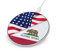 U.S. And California State Flag Wireless Charger with USB Cable Portable Wireless Charging Pad Compatible with iPhone Galaxy Series