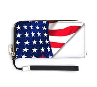 U.S. and California State Flag Women's Bifold Wallet Leather Card Holder Purse Fashion Clutch Handbag with Hand Rope 20.0 * 10.5cm