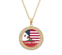 U.S. And California State Flag Women's Diamond Necklace Shiny Rhinestones Pendant Jewel Necklaces Romantic Trendy