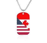 U.S. And Canada Flag Personalized Memorial Necklace Rectangle Charms Pendant Gift Tag for Friend Family 23.6in（60cm）