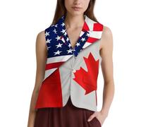 U.S. And Canadian Flag Formal Waistcoat for Women V Neck Sleeveless Suit Vest Business Casual