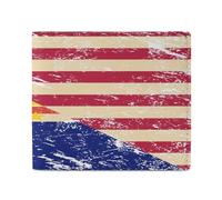 U.S. and Cape Verde Vintage Flag Leather Bifold Wallet for Men Slim Card Cases with 2 Slots Minimalist Coin Purs
