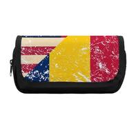 U.S. and Chad Vintage Flag Cute Double Pencil Case Large Capacity Portable Zippered Pen Pouch Bag for Office Unisex