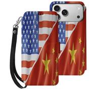 U.S. And China Flag Flip Wallet Phone Case for iPhone 17 Pro Max Air Pro 17th Cover with Strap
