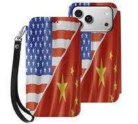 U.S. And China Flag Flip Wallet Phone Case for iPhone 17 Pro Max Air Pro 17th Cover with Strap