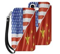 U.S. And China Flag Flip Wallet Phone Case for iPhone 17 Pro Max Air Pro 17th Cover with Strap