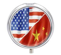 U.S. and China Flag Funny Round Pill Organizer Travel Pharmacy Box Portable Medicine Case with 3 Compartments