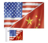 U.S. And China Flag Funny Wooden Puzzle with Storage Box Adults Jigsaw Puzzles Challenge for Family Game Birthday Gift