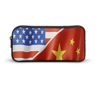 U.S. and China Flag Large Capacity Pencil Case Zipper Office Storage Pouch Multifunctional Makeup Bag for Travel 22 * 12 * 5cm