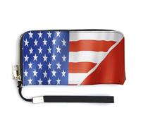 U.S. and China Flag Leather Large Capacity Wallet with Wrist Strap Credit Card Holder Wallets Travel Purse Handbags