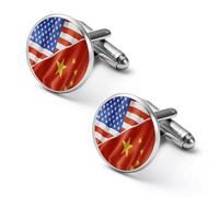 U.S. And China Flag Men’s Classic Cufflinks Jewelry Accessories for Suit Shirts Husband Anniversary Birthday Gift 2.0cm