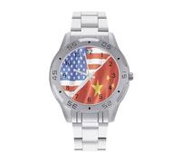 U.S. and China Flag Men's Business Watch with Stainless Strap Fashion Easy Reader Wristwatch Gifts for Men