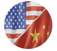 U.S. And China Flag Round Wooden Puzzle Letter on Back