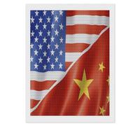 U.S. and China Flag Shining Diamond Art Painting Kits for Adults Personalized Round Full Drill Paintings DIY Crafts Kit Home Decor 12"x16"