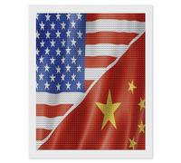 U.S. and China Flag Shining Diamond Art Painting Kits for Adults Personalized Round Full Drill Paintings DIY Crafts Kit Home Decor 16"x20"