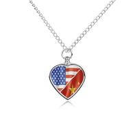 U.S. And China Flag Urn Necklace for Ashes Pet Dog Cat Cremation Jewellery Alloy Memorial Keepsake Pendant
