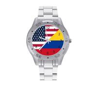 U.S. and Columbia Flag Business Watch for Men Metal Band Watches Casual Gift Three-Hand Wrist Watch for Boyfriend Father