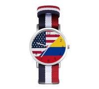 U.S. and Columbia Flag Casual Watch for Men Women Braided Strap Watches Three-Hand Wrist Gift