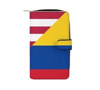 U.S. and Columbia Flag Women's Wallet Leather Bifold Blocking Card Holder Trendy Ladies Clutch Purse 19.7x11x3.5cm