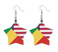 U.s. And Congo Flag Trendy Wooden Earrings Lightweight Charms Pendant Hooks Gifts for Women Circular