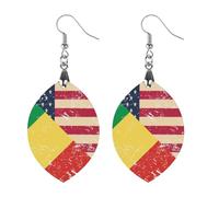 U.S. And Congo Vintage Flag Trendy Wooden Earrings Lightweight Charms Pendant Hooks Gifts for Women Circular