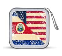 U.S. and Costa R-ICA Vintage Flag Printed CD Case Hard Plastic Protective DVD Storage Binder Bag for Home Office