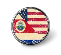 U.S. And Costa R-ICA Vintage Flag Round Metal Brooches Small 1" Badge Pin Decorative Lapel Pins Gift Clothing Hat Accessory