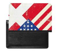 U.S. and Denmark Grunge Flag Leather Passport Holder Compact ID Card Cover Case Slim Travel Wallet for Men Women
