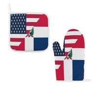 U.S. And Dominican Republic Flag 2 Pcs Potholder And Oven Gloves Heat Resistant Oven Mitts for Kitchen Baking Cooking