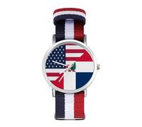 U.S. and Dominican Republic Flag Casual Watch for Men Women Braided Strap Watches Non-Scale Three-Hand Wrist Gift