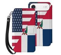 U.S. And Dominican Republic Flag Leather Wallet Cell Phone Cases Stand Foldable Flip Cover Phone Case Compatible with iPhone 17/17 Air/17 Pro/17 Pro Max