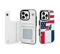 U.S. And Dominican Republic Flag Leather Wallet Cell Phone Cases Stand Foldable Flip Cover Phone Case Compatible with iPhone 16/16 Plus/16 Pro/16 Pro Max/16 E/16 SE4