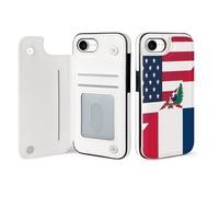 U.S. And Dominican Republic Flag Leather Wallet Cell Phone Cases Stand Foldable Flip Cover Phone Case Compatible with iPhone 16/16 Plus/16 Pro/16 Pro Max/16 E/16 SE4