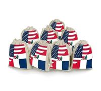 U.S. And Dominican Republic Flag Reusable Gift Bags Drawstring Goody Bag 8Pcs Bunches Pocket Pouch Halloween Christmas Parties Favors Supplies