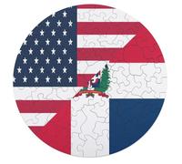 U.S. And Dominican Republic Flag Round Wooden Puzzles for Adults Funny Colorful Jigsaw Puzzle Home Decors Gift 68 PCS