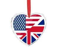U.S. And English Flag Christmas Hanging Ornaments Crystal Glass Heart Pendant Gifts for Xmas Trees Home Offices
