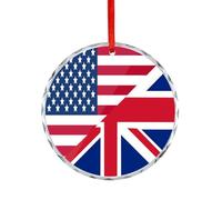 U.S. And English Flag Christmas Hanging Ornaments Crystal Glass Round Pendant Gifts for Xmas Trees Home Offices