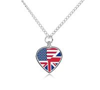U.S. And English Flag Pet Urns Necklace Jewelry Printed Heart Pendant Cremation Ashes Necklaces Keepsake with Funnel Kit