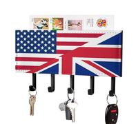 U.S. and English Flag Wall Mounted Key Holder with 5 Key Hooks Hanging Mail Organizer Rack for Entryway
