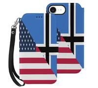 U.S. And Estonia Flag Leather Flip Phone Case Wallet Cover Compatible with iPhone 16/16 Plus/16 Pro/16 Pro Max/16 E