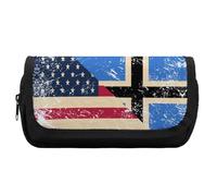 U.S. and Estonia Vintage Flag Cute Double Pencil Case Large Capacity Portable Pen Pouch with Zippered