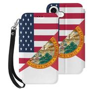 U.S. And Florida State Flag Printed Wallet Phone Case Slim Cute Cellphone Protective Cover Hanging Rope Unisex Compatible with iPhone 17/17 Air/17 Pro/17 Pro Max