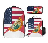 U.S. And Florida State Flag Trendy Backpack Set for Unisex Lightweight 17inch Daypack with Lunch Bag And Pencil Case 3pcs