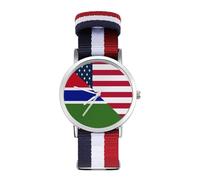 U.S. and Gambia Flag Wrist Watches Nylon Braided Strap Non-Scale Work Casual Watch