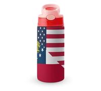 U.S. and Georgia State Flag Cute Water Bottle with Straw Lid Stainless Steel Drink Tumbler Insulated Flip Top Cups 350ml