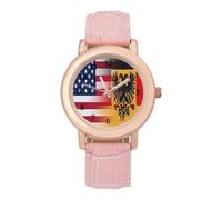 U.S. and German Flag Women's Wrist Watch Easy Reader with Leather Strap Analog Display Wonderful Ladies Gifts