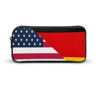 U.S. and Germany Flag Large Capacity Pencil Case Zipper Office Storage Pouch Multifunctional Makeup Bag for Travel 22 * 12 * 5cm
